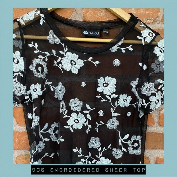 90s Embroidered Sheer Top - Picture 3 of 4